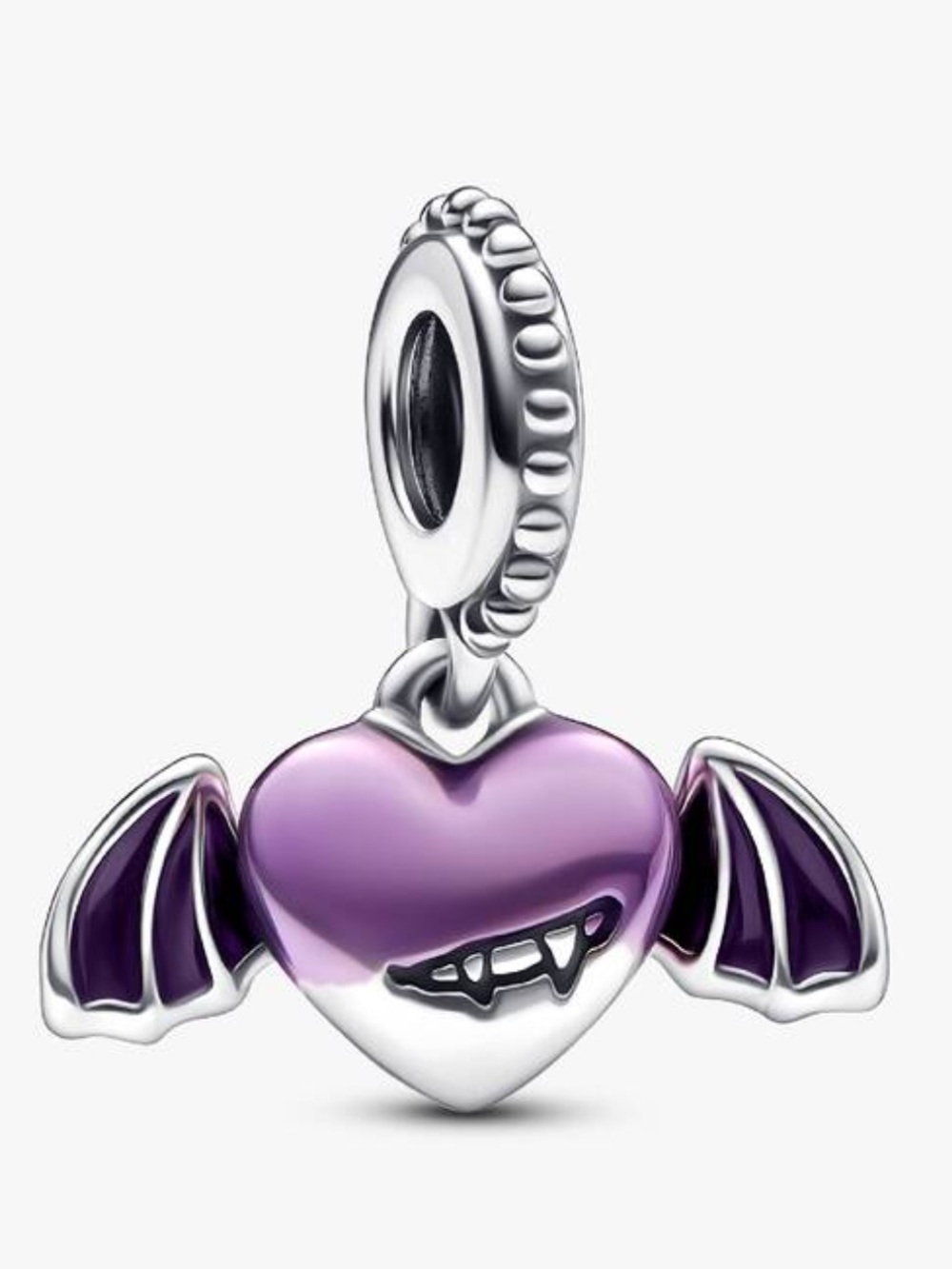 Pandora Sterling Silver Vampire Winged Heart Dangle Charm Purple Enamel